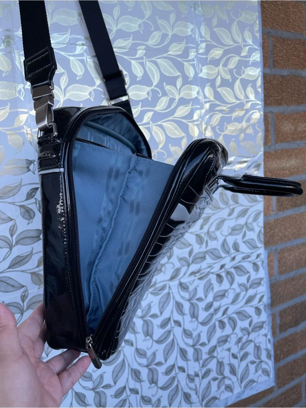Tumi Black Patent Leather Laptop Briefcase Bag Wave Quilted Retro Whimsigoth Y2K